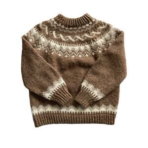 Vintage Fair Isle Wool Nordic Boho Cottage Apres Ski Fisherman Sweater M/L